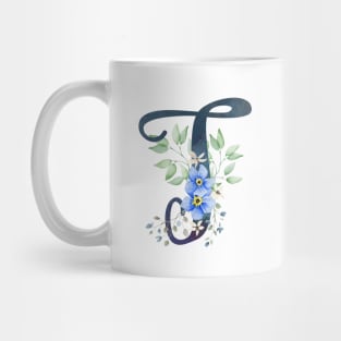 Floral Monogram T Wild Blue Flowers Mug